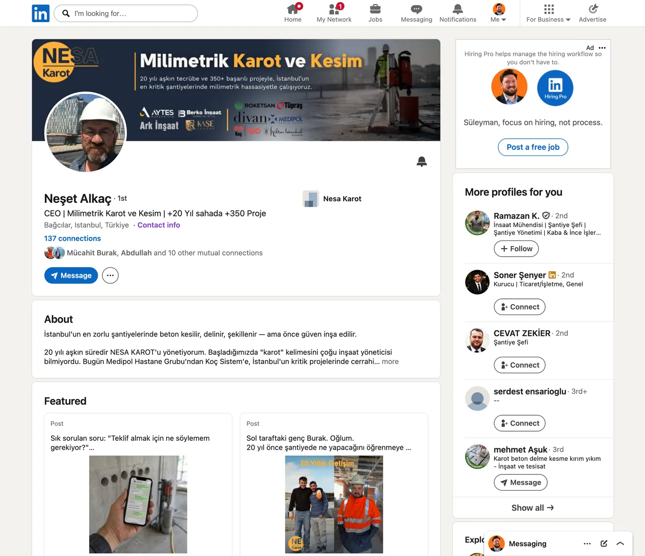 Neşet Alkaç LinkedIn profili (Nesa Karot)